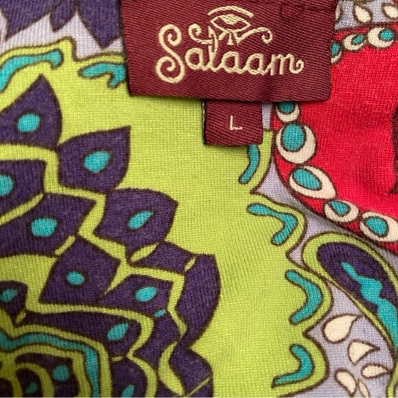 SALAAM TOP SCOOP NECK & BACK BLUE WHITE PURPLE MULTI COLOR FLORAL SIZE L USA - Picture 7 of 8
